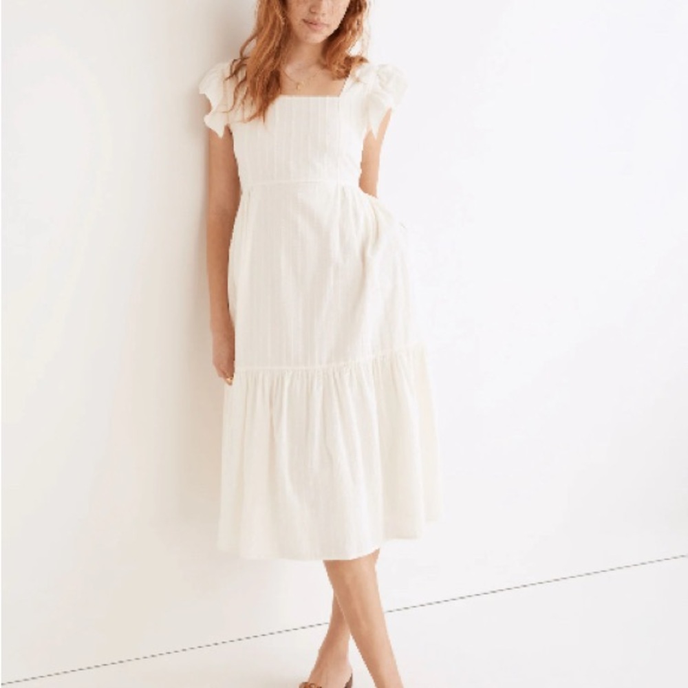 Ruffle-Strap Tiered Midi Dress in Textural Stripe